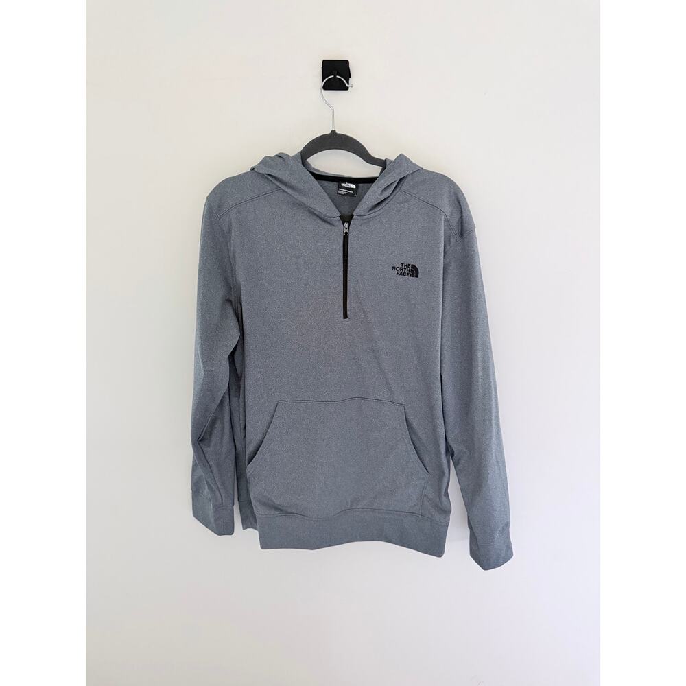 The North Face Grey Quarter Zip Hooded Pullover Sweater-Size L